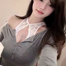性感蕾丝纯欲挂脖女士内衣美背吊坠模杯上托聚拢文胸套装