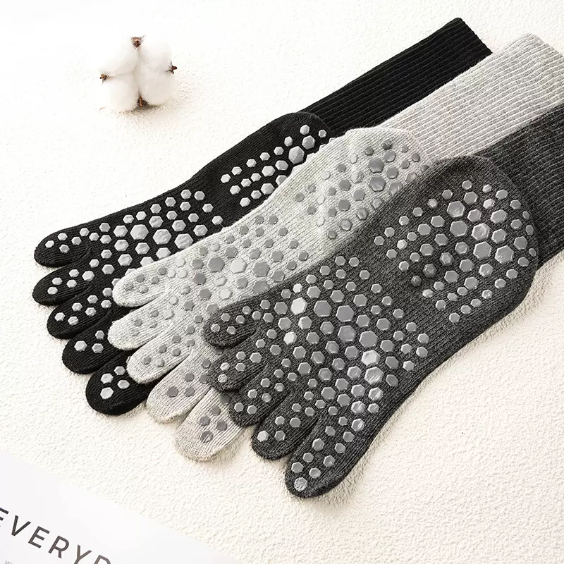 五指袜男脚底点胶专业防滑健身跑步运动压力中筒普拉提分趾小腿袜