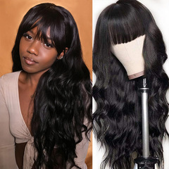 Factory-direct wigs for women: straight-across bangs, black long curly hair—Amazon-style synthetic fiber wigs designed for European and American looks.