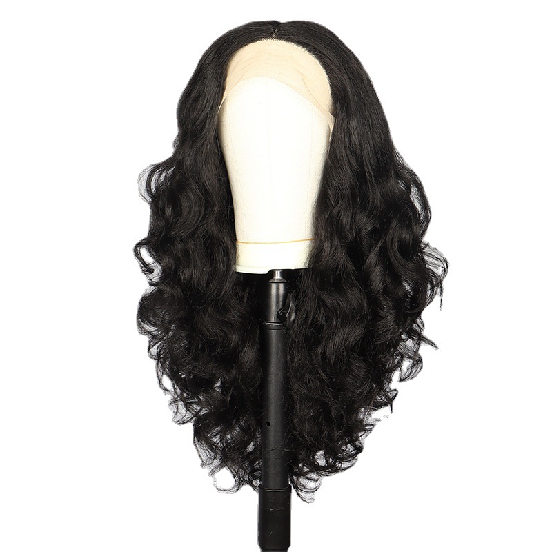 Cross-border European and American women's wig front lace wig yaki black medium fluffy long curly hair chemical fiber full head wigs