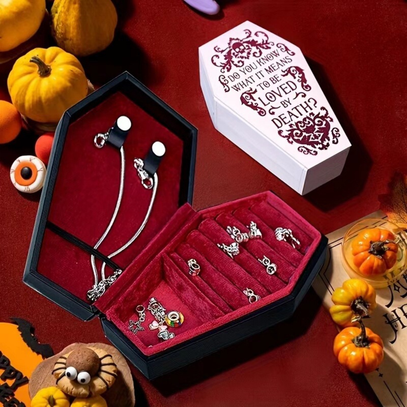 Mysterious and Elegant Gothic Style Coffin-Shaped Jewelry Box Multi-Compartment Portable Special Jewelry Storage Box