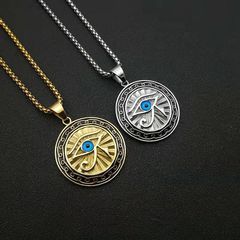 跨境环保合金饰品电镀保色配饰荷鲁斯之眼项链蓝眼睛圆牌吊坠批发