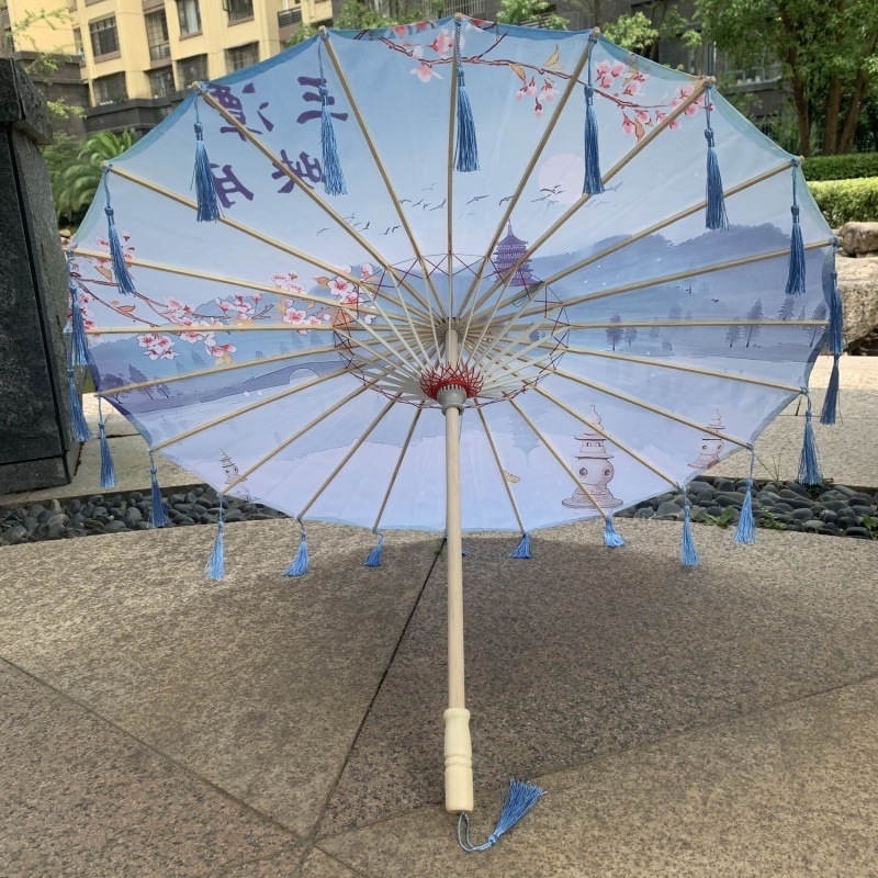 スーパーフェアリーアンティークスタイルの花びらタッセル傘インストールシルク傘写真小道具ダンス傘クラフト古典的な油紙傘|undefined