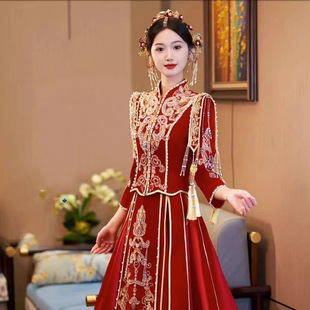 2024 New velvet Xiuhe wedding clothes New Chinese wedding clothes Xiuhe slim slimming dragon and phoenix gown toast clothes