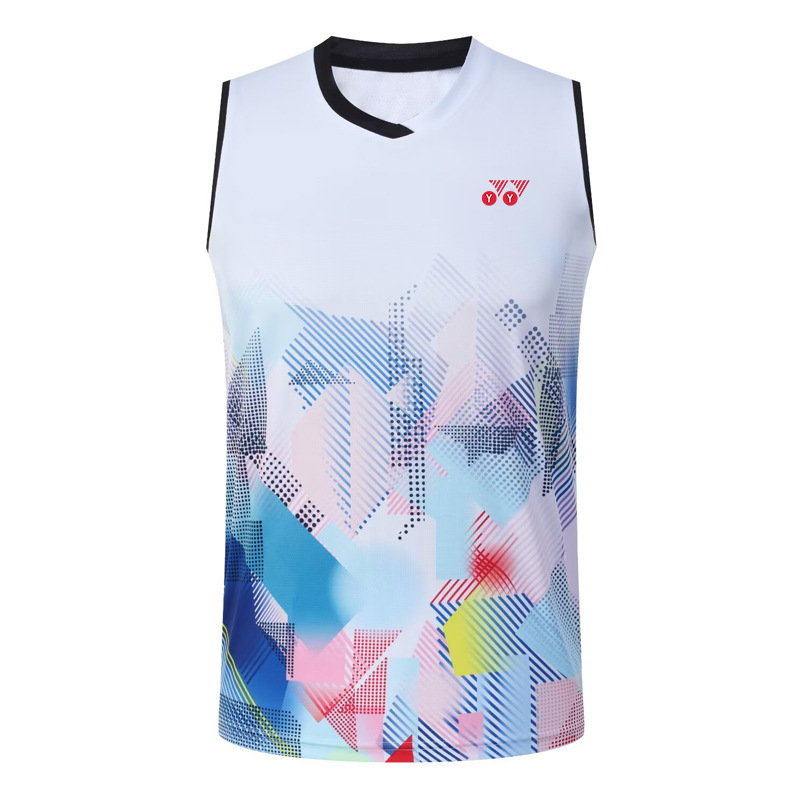 YY新型ベストバドミントン服スポーツスーツ速乾通気トレーニング服テニス氷糸ノースリーブ試合ユニフォーム|undefined