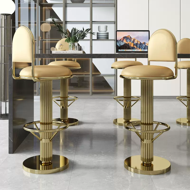 YZ-006轻奢吧台椅现代时尚家用酒吧椅子前台升降旋转靠背不锈钢高