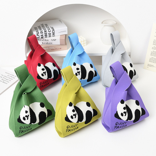 Large Panda Bag with Hand Strap, Women's Knitted Gift for Festivals, Gift for Family, Knitted Sweatshirt with Handle for Shopping, Autumn and Winter