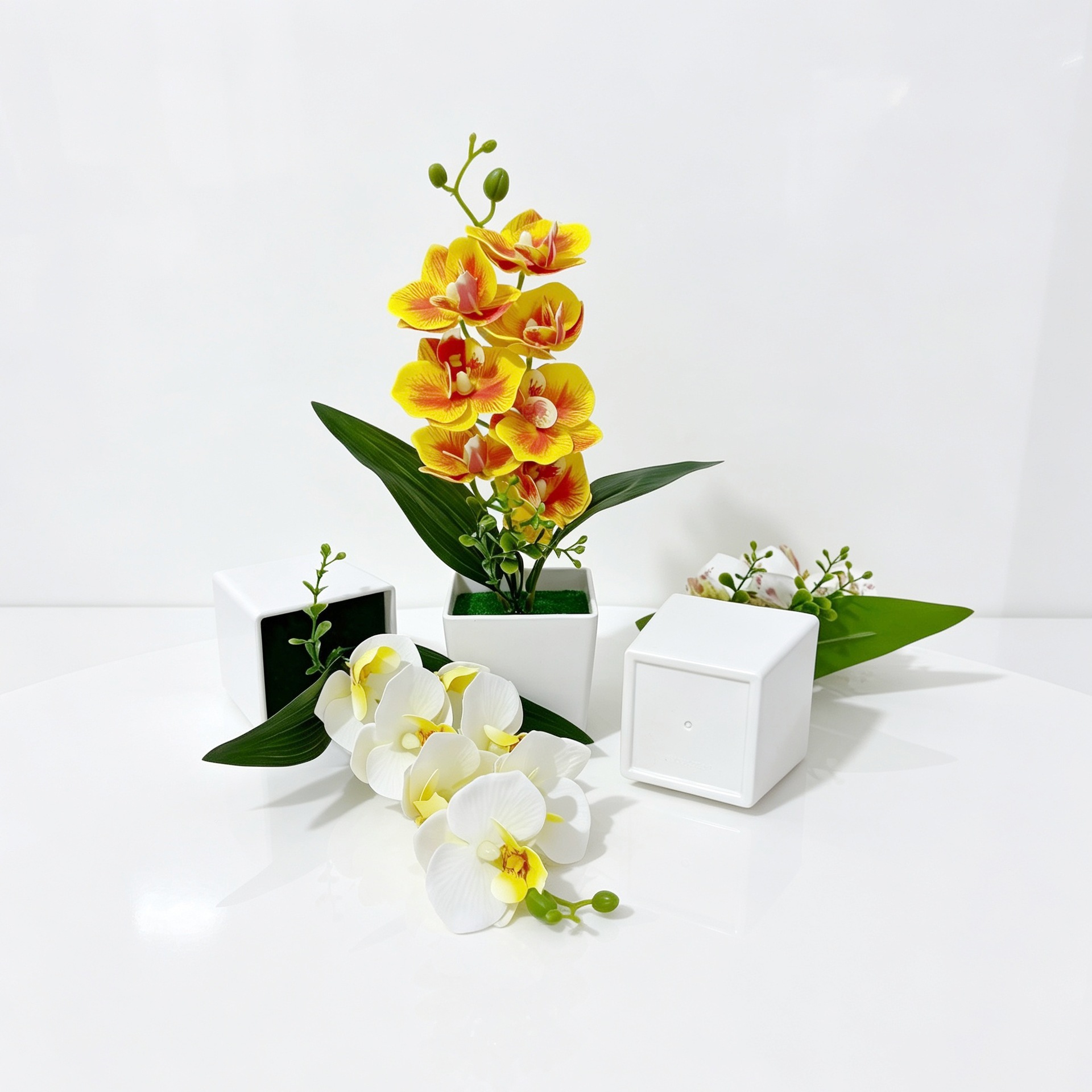 Nuevo cuadrado 7 orquídeas mariposa bonsai decoración de oficina pequeña maceta falsa plantación verde bonsai decoración
