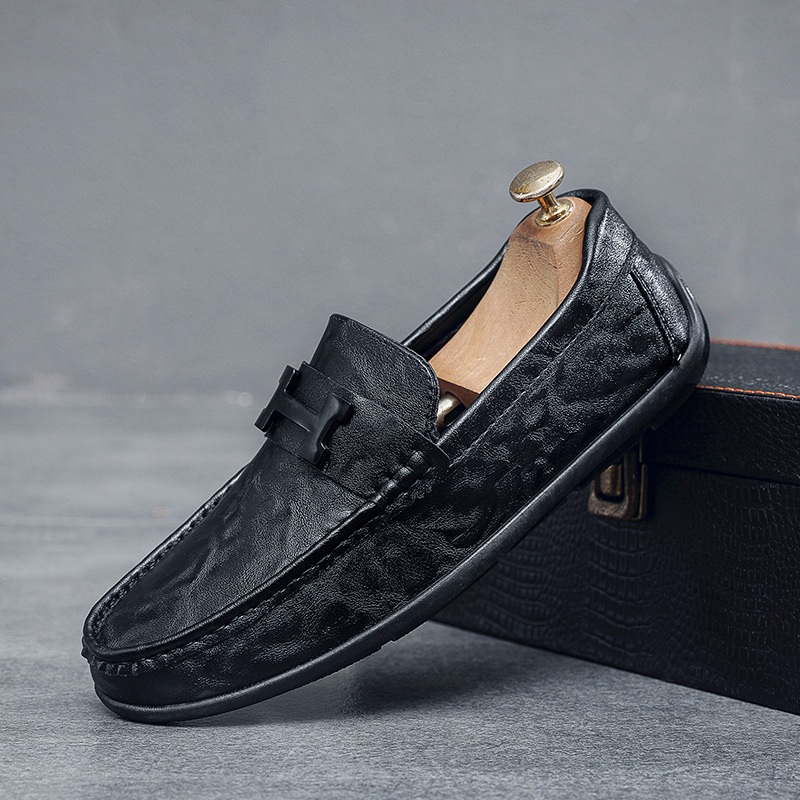 Autumn New Men's Casual Leather Shoes, Fashionable and Versatile Low-Cut Slip-On Men's Beanie Shoes, Flat Loafers, Men's Shoes