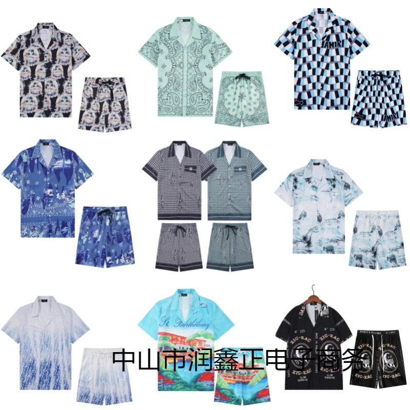 Cross-border wholesale summer fashion brand AMIRI men's fancy shirt cardigan fashion short sleeve shorts two-piece set