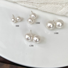 韓國fever同款925銀正圓強光施家珍珠耳釘女復古法式ins高級耳環
