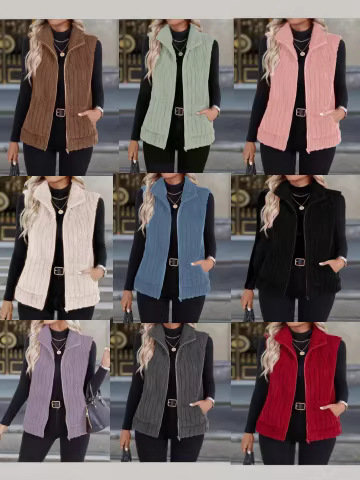 Bestselling Solid Color Double-Faced Plush Zip-Up Cardigan for Women, Casual, Autumn/Winter, Independent Station