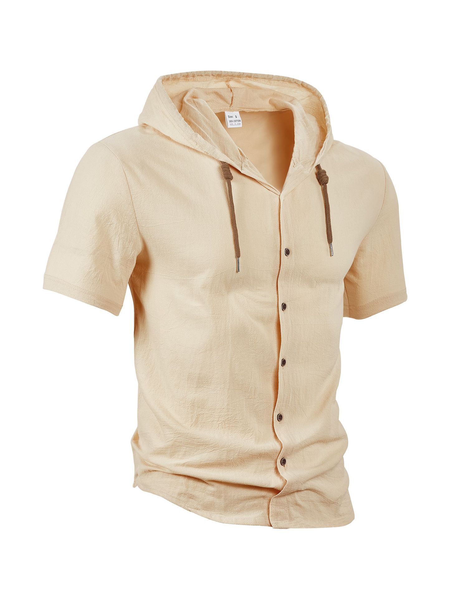 Amazon americano lino camisa de hombre comercio exterior moda ocio verano transpirable delgado con capuzas de manga corta chaqueta cardián