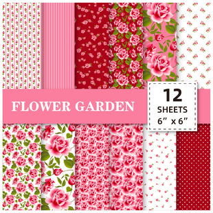 12 Sheets/Pack Pink Flower Valentine's Day DIY Photo Album Scrapbook Background Paper Card Cross-Border Handbook Material Paper