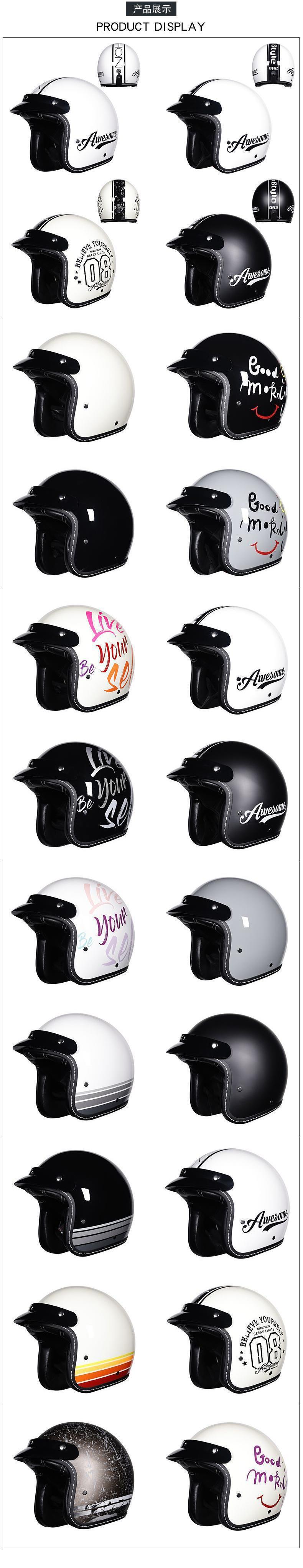 3C Certified ORZ Retro Harley Motorcycle Helmet - Half Face - Gloss Black