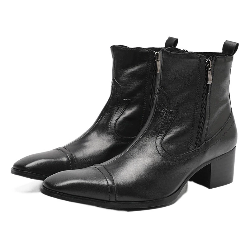 2022 новые британские мужские кожаные ботинки из воловьей кожи с квадратным носком, черные высокие сапоги на молнии с флисовой подкладкой