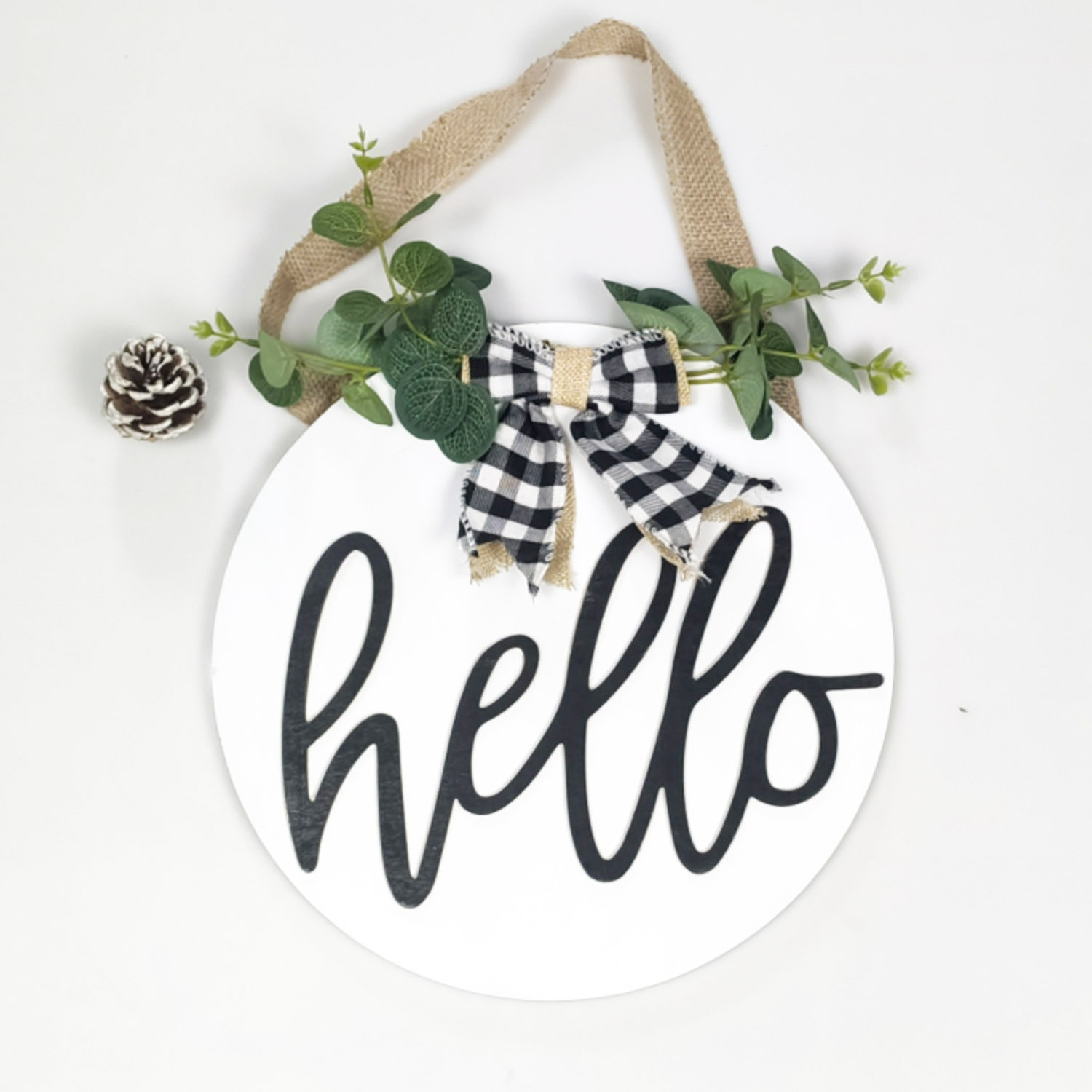 歐式花環木質工藝品挂件帶蝴蝶結裝飾櫥窗圓牌家居hello門牌挂飾