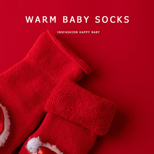 Newborn Baby Fall/Winter Thicker Warm Red Overcoat Waterproof Snowman Christmas Learning to Walk Floor Socks