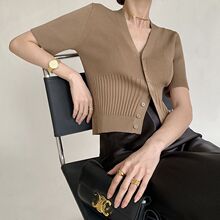 新品衫女装开衫夏季小众新品感领修身薄短袖恤流行短款新品上衣