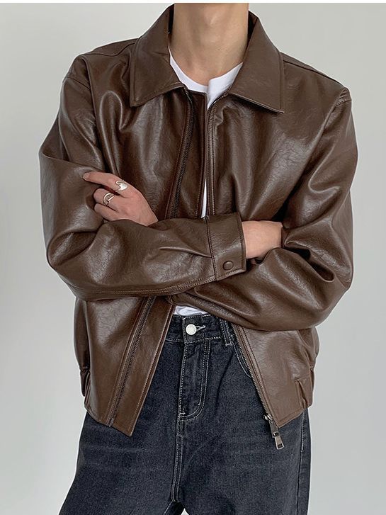 韓国版秋冬レトロな革の服がゆったりしています。|undefined