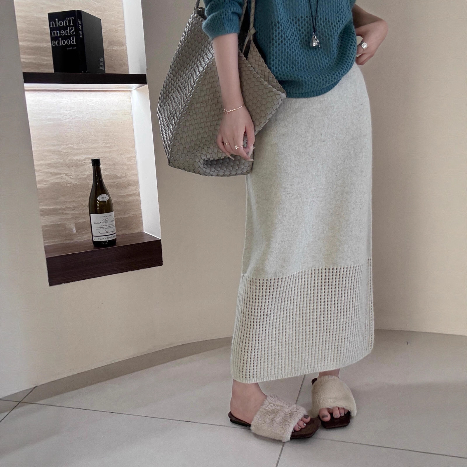 氛围感百搭毛线修身显瘦中长款针织包臀直筒半身裙子女潮2025秋冬
