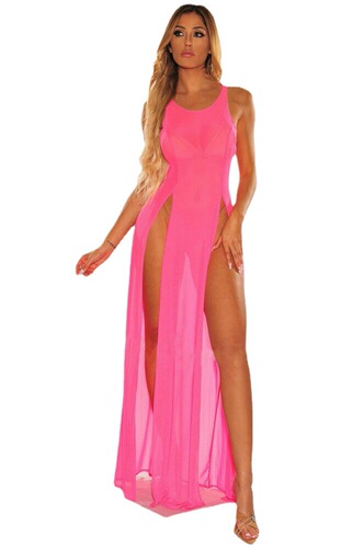 Foreign trade supply source: New European and American sexy lingerie, mesh, sheer, slit long dress, factory direct sales