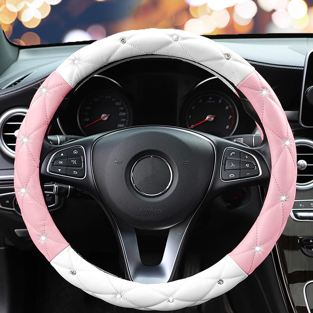 Factory Direct Sales Amazon Car Diamond-Studded Steering Wheel Cover, Universal for All Seasons, Soft Leather Anti-Slip Rhinestone Handle Cover