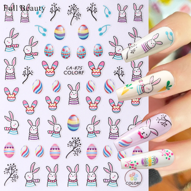 Cross-border new nail stickers spring Easter rabbit color dopamine rabbit flower nail stickers wholesale Cross-border new nail stickers spring Easter rabbit color dopamine rabbit flower nail stickers wholesale