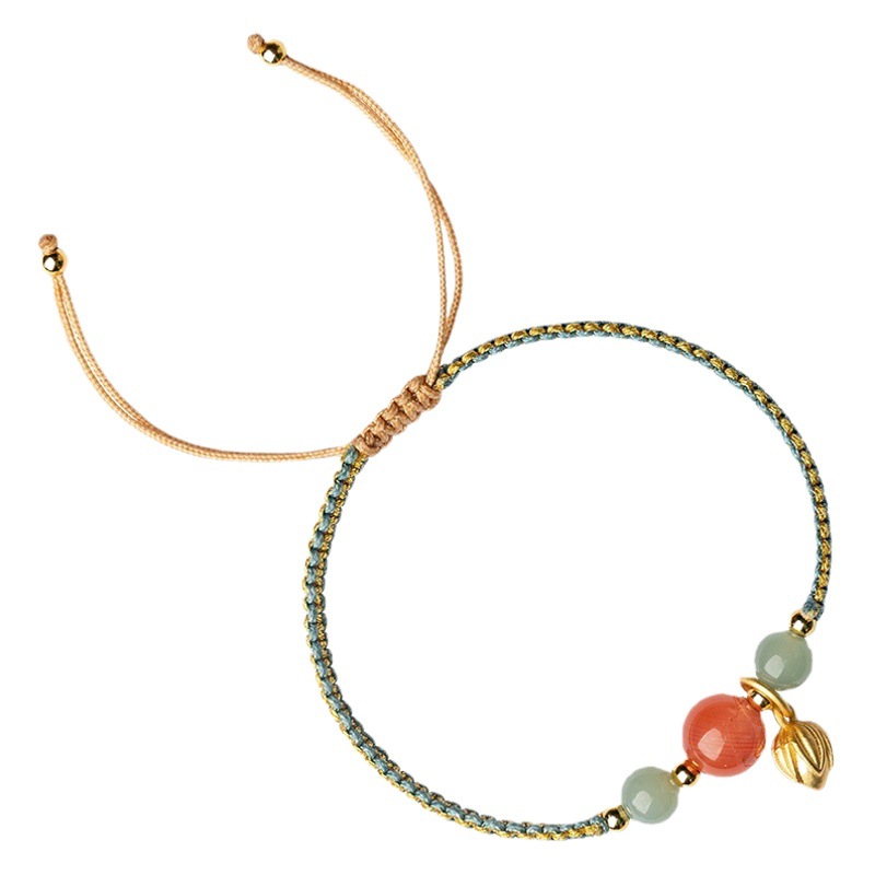 Ruiying South Red Agate Bead Lotus Bracelet Can Be Engraved Chinese Style Adjustable Braided Bracelet Gift for Female Students