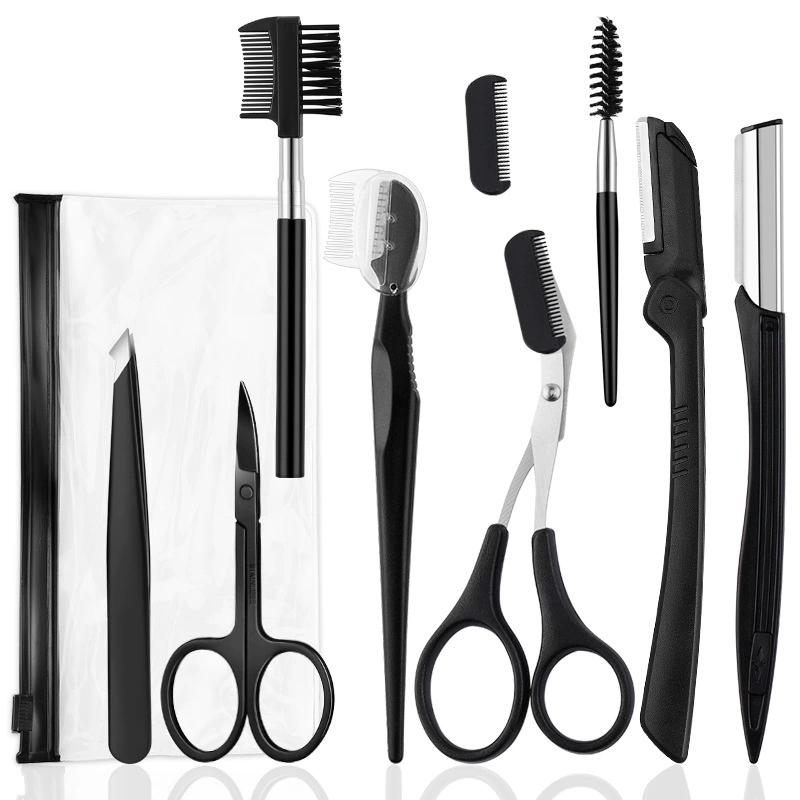 Eyebrow Trimming Kit, multi-piece grooming set with anti-scratch trimmer & precision tweezers