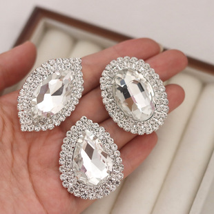 Large hand-stitched silver white horse eye Oval water drop diamond buckle button DIY clothes wedding dress decoration accessories hat accessories
