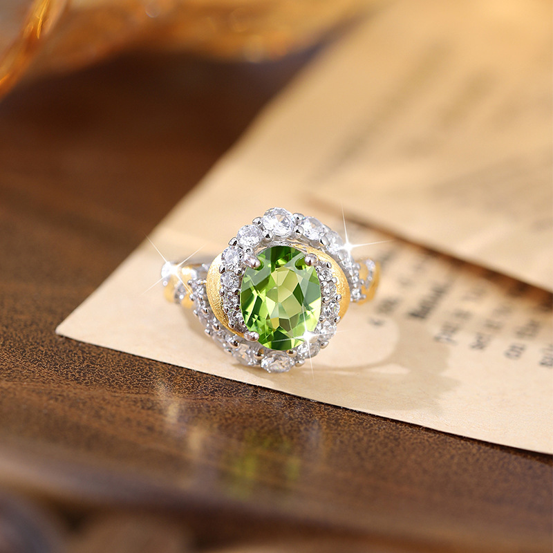 Diseño creativo Anillo de mástil natural S925 Anillo sin color de plata esterlina Mujer Comercio exterior Transmisión en vivo Enchapado explosivo Segmentación de color