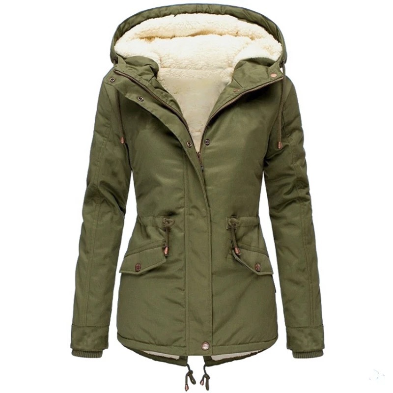 2021 Amazon otoño e invierno nuevo abrigo de algodón acolchado de comercio exterior para mujer abrigo parka con capucha de color sólido para mujer abrigo grueso de algodón acolchado Abrigo acolchado de algodón con forro polar