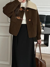 秋冬气质可拆卸翻领毛呢短款外套女2025冬季新款小个子珍珠绒大衣