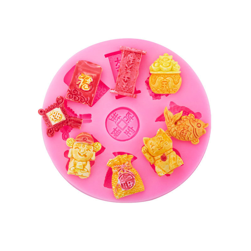 Festival de estilo chino Festival de primavera tema molde de silicona Dios de la riqueza Festival de primavera copla cornucopia nudo chino epoxi colgante molde