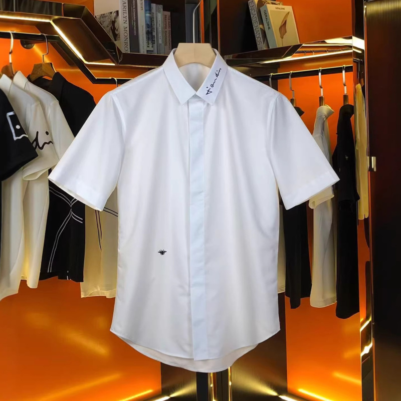 Signature Edition Summer Short-Sleeve Non-Iron Wrinkle-Resistant Bee Embroidery Men's Shirt Wholesale Signature Edition Summer Short-Sleeve Non-Iron Wrinkle-Resistant Bee Embroidery Men's Shirt Wholesale