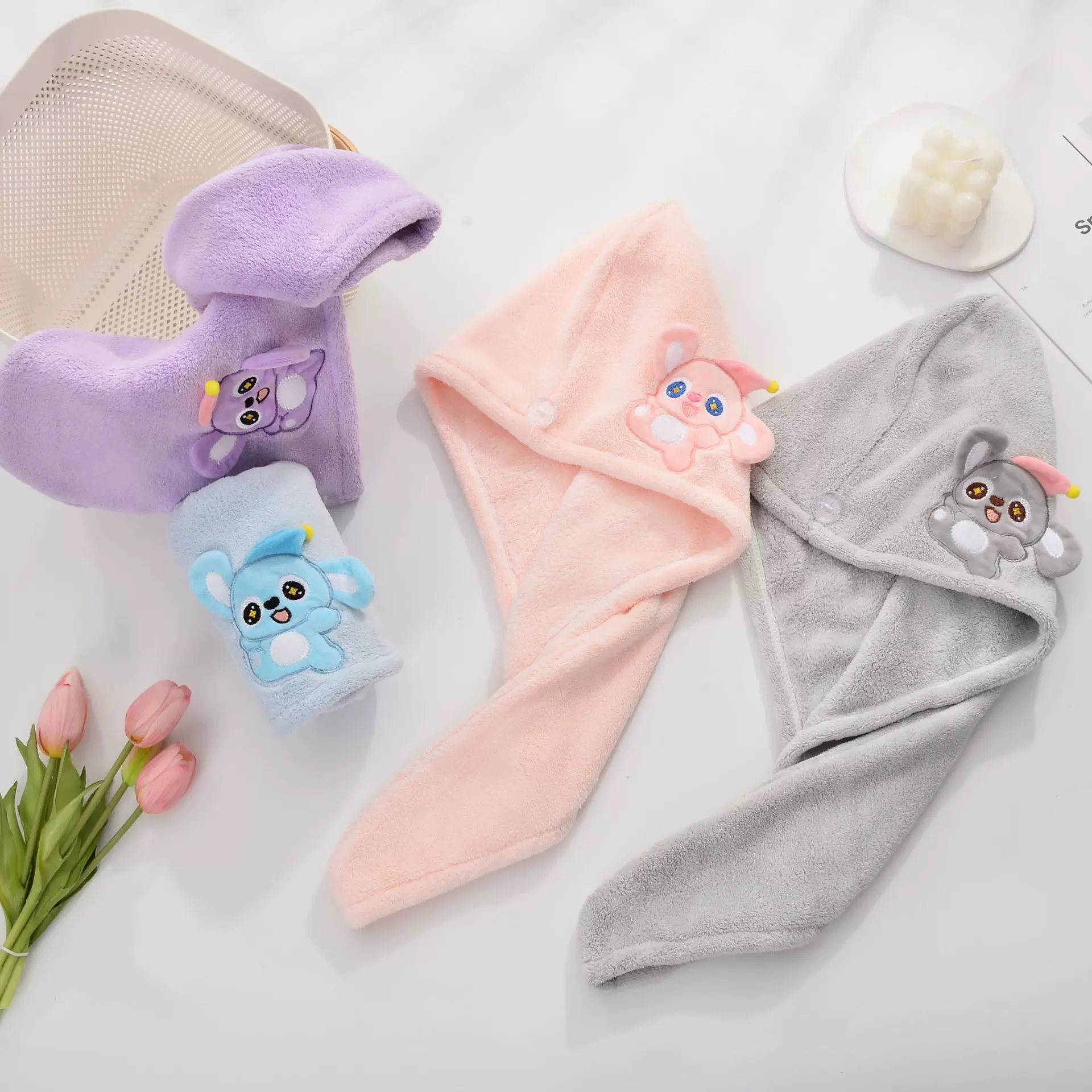 版权现货飞天鼠干发帽女速干吸水干发毛巾珊瑚绒高颜值包头巾浴帽