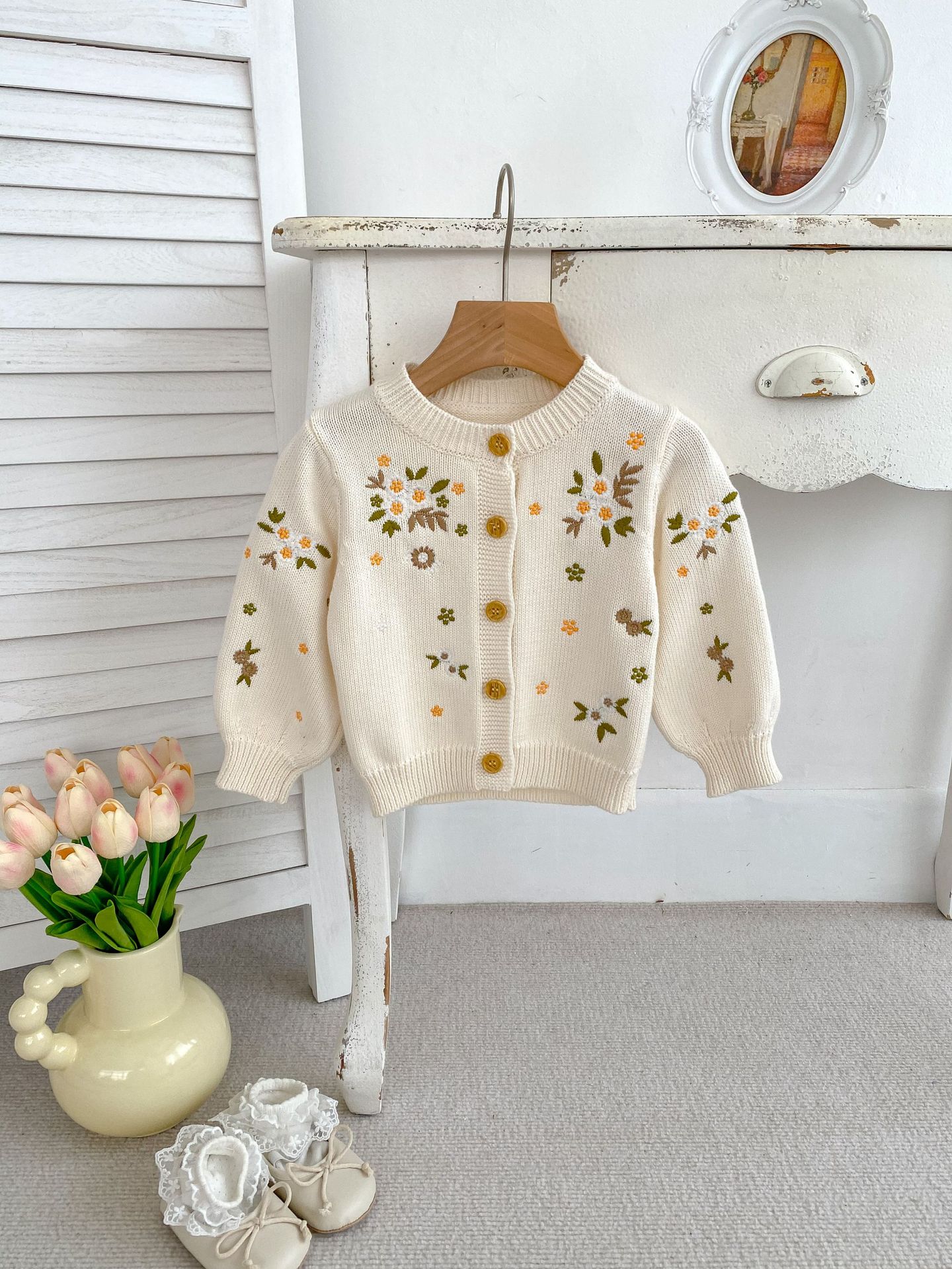 Autumn children's overall, cute sweater, long-sleeve, knitted cardigan, jacket, DIY, with embroidery 4