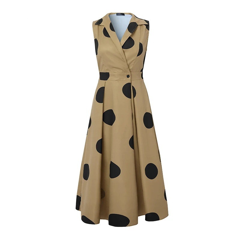 Summer Office Women's Sundress Elegant Polka Dot Maxi Dress Sleeveless Party Fashion Dress_ecoleips.com