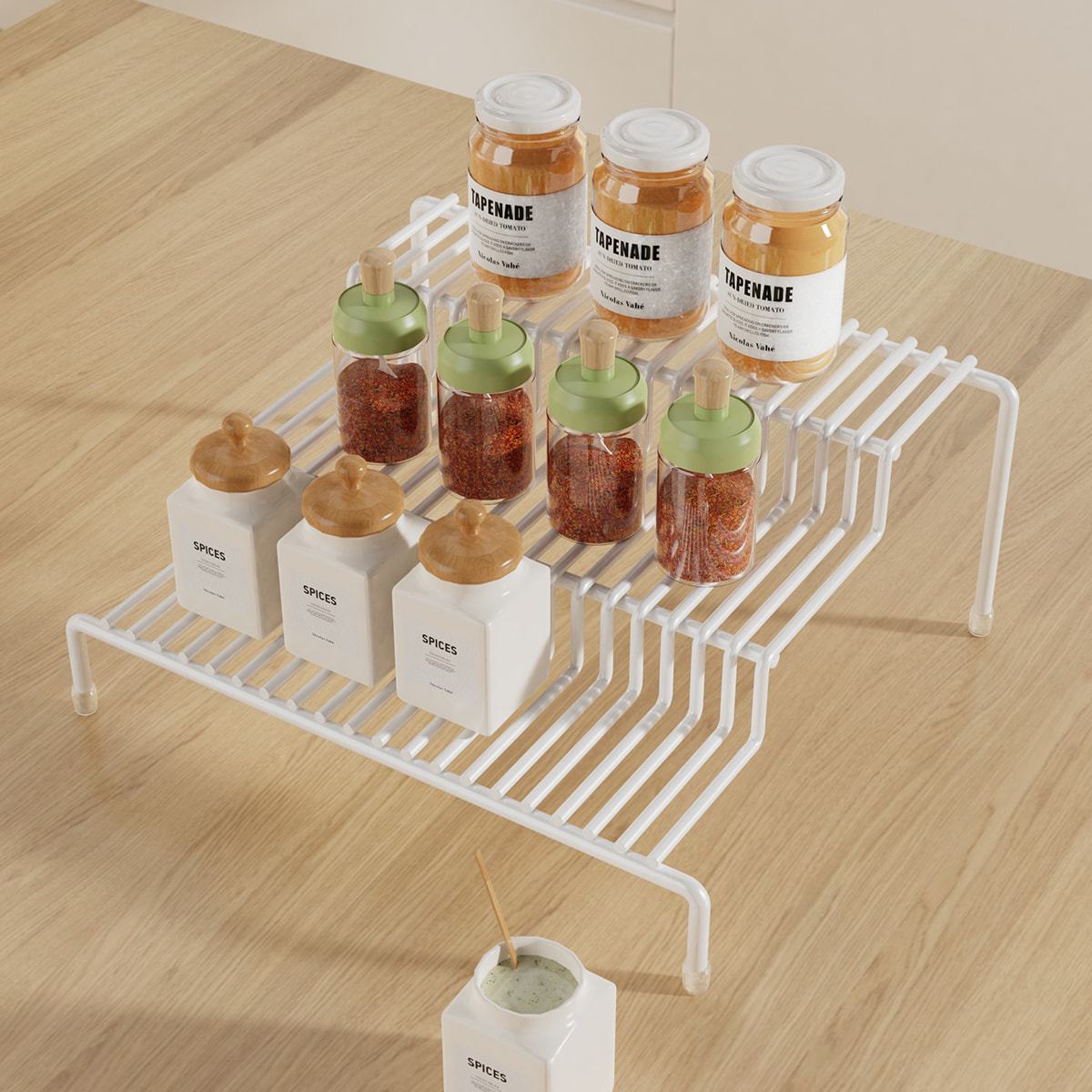 Estante de almacenamiento de botellas de condimento en cascada blanco de tres capas Estante de almacenamiento de baño sin perforación Estante de cocina de dormitorio multifuncional