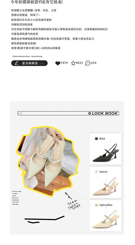 Giày sandal nữ bít mũi mũi nhọn gót mảnh quai ngang đính đá, gót 6–8 cm — Màu mơ, Màu vàng nhạt, Màu đen chi tiết 3