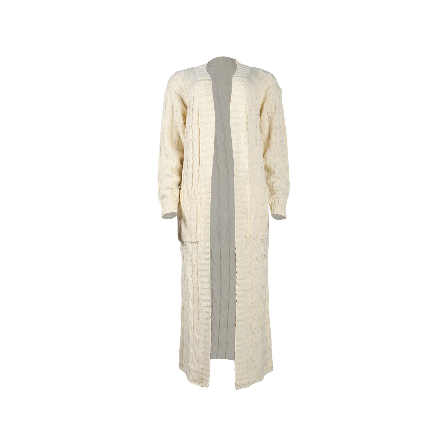 Damen Strickjacke Lang Aus Grobstrick In Unifarben Wintermantel_voghion.com