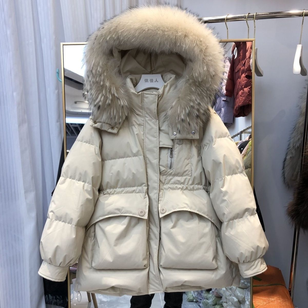 2025冬季新款羽绒服女中长款小个子加厚鸭绒时尚收腰毛领外套氨纶