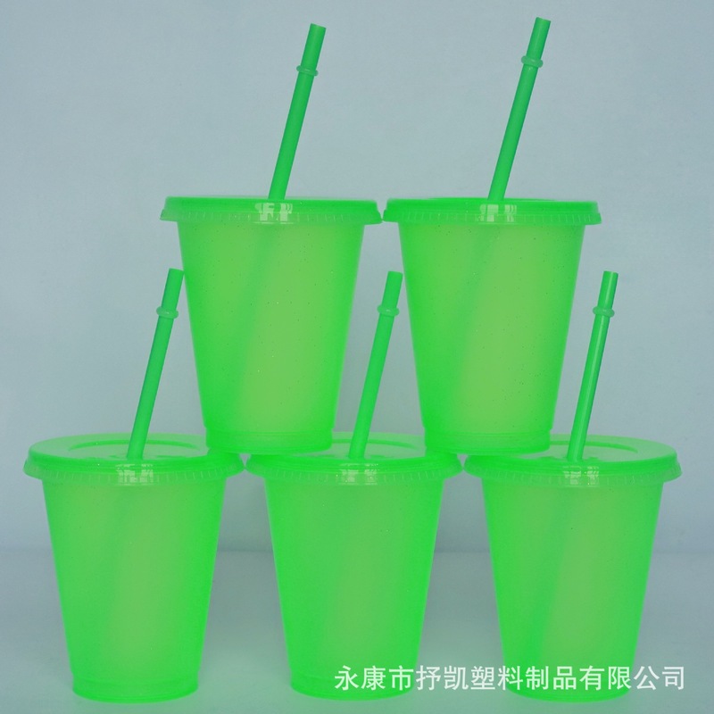 クロスボーダー新しいクリエイティブウォーターカップストローカップpp素材16oz475mlコンパクト蛍光グリーングリッターカップ|undefined