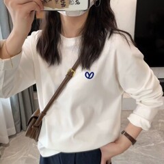 白色长袖t恤纯棉宽松圆领打底衫女内搭大码上衣秋季2025新款女装