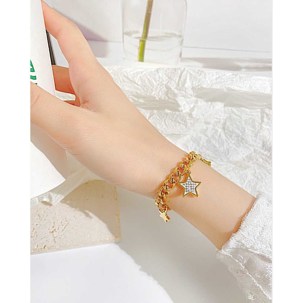 Simple Style Star Stainless Steel Inlay Zircon Bracelets 1 Piece