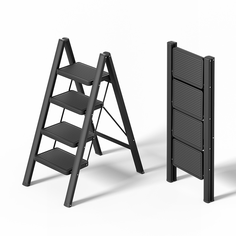 Folding Ladder for Home Use, Thickened Iron, Safe Folding Indoor Multi-Functional Flower Stand Ladder, Three or Four Step Small Ladder