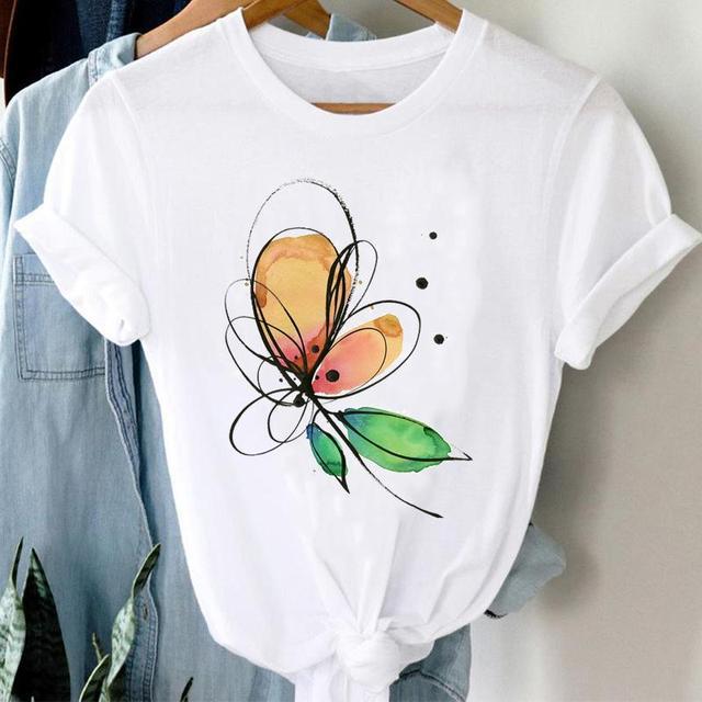 Women's T-shirt Short Sleeve T-shirts Printing Casual Plant Butterfly display picture 1