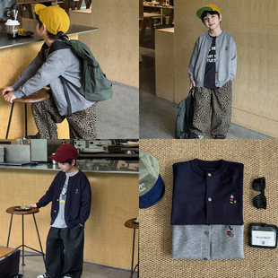 Tongku 2025 Boys Autum New Huzhou Zhili Kidsren's Clothing Korean Style Mickey Embroidered Knitted Kidsren's Sweater Cardigan