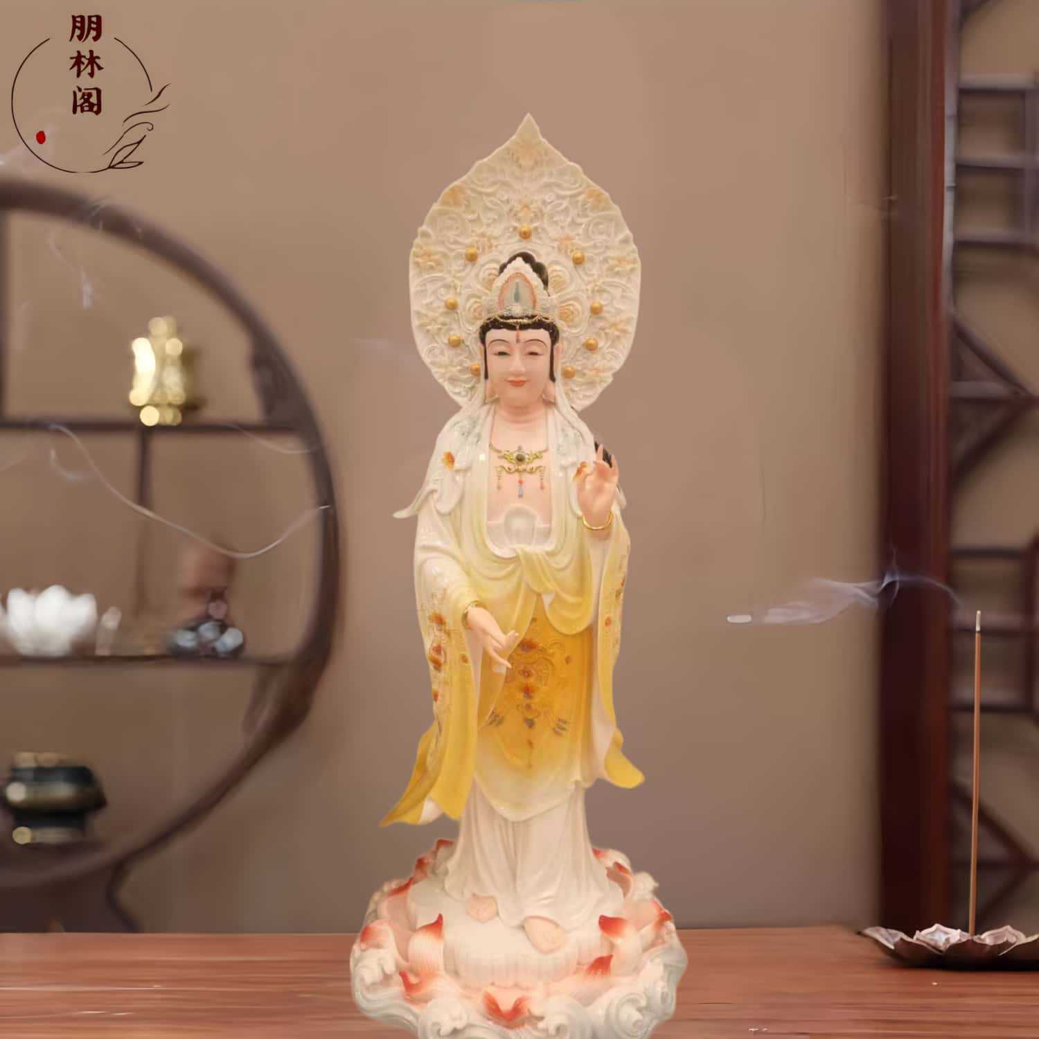 88公分背光西方三圣仿陶瓷菩萨佛像观音菩萨观音大势阿弥陀佛供奉